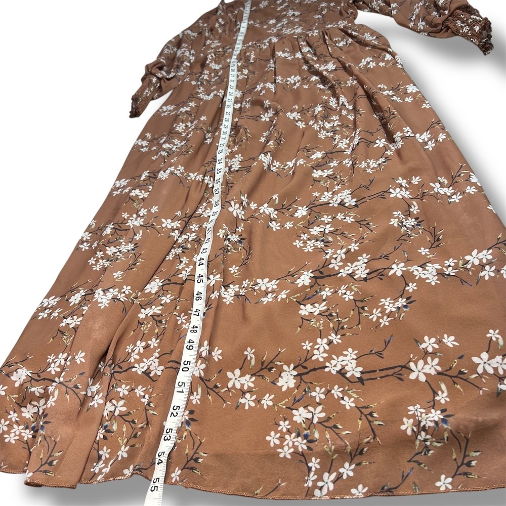Brown Floral Chiffon Mock Neck Maxi Dress Women's S Long Sleeve Boho Cottage New - Picture 8 of 9